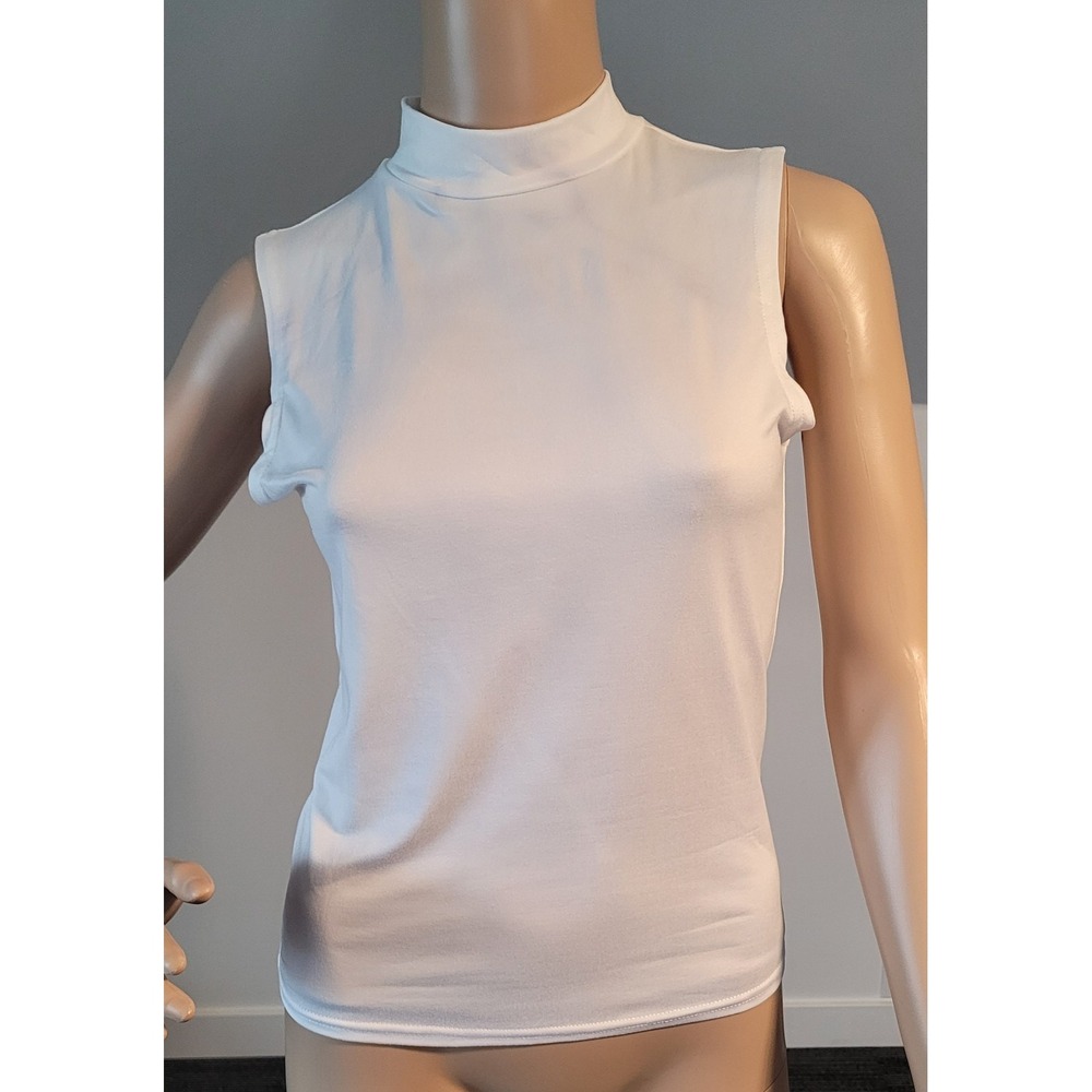 Brit & Bri White Summer Polyester Crewneck Tank Top Polyester/Spandex Small‎